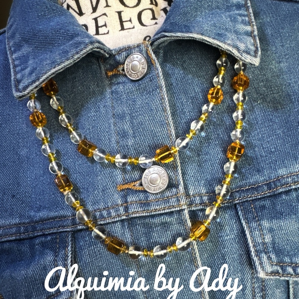 So long citrine and aura quartz beaded boho necklace - Picture 3 of 4